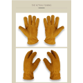 Miniatyrbild 5 av 5: Varma handskar, vinterhandskar, köldbeständiga handskar i ko-läder, utomhusarbetshandskar, förtjockade handskar med låg temperaturbeständighet, skidhandskar, guldgul