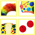 Miniatyrbillede 4 af 5: 4-pak Clownskostume Sæt Clown Regnbue Paryk + Clown Næse + Clown Vest til Halloween Cosplay Fester Karnevaler Klæd Ud Rolleleg Gave Optræden
