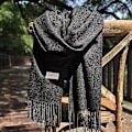 Miniatyrbilde 4 av 5: Sommer skjerf - Oversized langt lett lin stoff skjerf - Svart Black