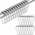 Duschdraperiringar i metall med rullar, rostfria och smidigt glidande krokar för duschstång, silver, 48-pack