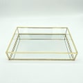 Miniatyrbillede 3 af 4: Nordisk Retro Opbevaringsboks Guld Rektangulær Glas Makeup Organizer Bakke