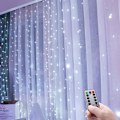 Miniatyrbillede 4 af 5: Indendørs Lysgardiner, 3m x 3m, 300 LED'er med 8 Tilstande Fjernbetjening Justerbar Lysstyrke, Ramadan Dekoration, Soveværelse, Vindue, Jul (Hvid)