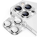 Pikkukuva 1 / 5: iPhone 14 Pro Max/14 Pro -kameran linssinsuojus karkaistua lasia metallikehyksellä ja strasseilla Multicolor Silver