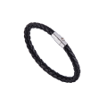 Miniatyrbild 2 av 4: Herrar Dubbelflätad Svart Läder- och Stål Armband