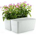 Miniatyrbilde 1 av 5: Selvvannende Hvit Plast Rektangulær Blomsterkasse Sett Med 2, Potte Med Vannreserve Og Vannnivåindikator Potte Med Vanningssystem For Enkelt