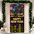 Miniatyrbild 4 av 5: Happy New Year Party Banner Dekoration, Happy New Year Dörröverdrag, Stor Tyg Bakgrundsbanner för Nyårsafton Fest Dekoration