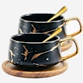 Miniatyrbillede 1 af 5: 2 stk. tekop og underkop sæt, porcelæn espresso kaffekop sæt, med underkop og ske, keramiske krus sort, 300 ml