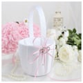 Miniatyrbilde 3 av 4: 3x Dobbel Hjerte Bryllup Blomstjentekurv Hvit Satin Rhinestone Dekor Rosa Bryllupsfest Gave