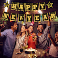 Pikkukuva 3 / 5: Hyvää Uutta Vuotta 2025, Musta ja Kulta Happy New Year -juhlatarvikkeet, Ripustettava Lippu Uudenvuoden Eve -juhlatarvikkeiden Koristeluun