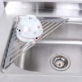 Miniatyrbild 2 av 5: Liten Triangelformad Upprullningsbar Dish Drying Rack med Silikonbeläggning Rostfritt Stålram för Diskhohörn, Multifunktionell Över-Diskho Köksavrinnare