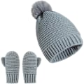 Miniatyrbild 3 av 5: Toddler Baby Hatt & Vantar Set Vinter Varm Stickad Hatt Pom Pom Beanie för Pojkar Flickor 1 Hatt + 1 Par Vantar (Grå)