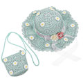 Pikkukuva 2 / 2: 1 Set Kesä Vauvan Hengittävä Hattu Olkihattu Olkikassi Ihastuttava Olkalaukku Mintunvihreä 32.5X32.5CM Mint Green 32.5X32.5CM