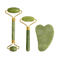 Miniatyrbillede 1 af 5: 4 i 1 Ansigtsrulle og Gua Sha Sæt - Ansigt og Øjne Jade Rulle, Jade Gua Sha, Varmt eller Koldt Ansigtsmassage Riflet Rulle - Ægte Jade - Kvinder