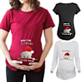 Miniatyrbillede 2 af 5: Gravid T-shirt med Rund Hals og Julemandstryk - Åndbar - Sort Langærmet til Julefester Black Long Sleeves s