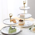 Miniatyrbilde 4 av 4: Kakefatstativhåndtak, 3-trinns Vintage Kakefatstativ Gull