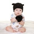 Miniatyrbild 2 av 5: Babyhatt och Vantar, Baby Flicka Pojke Hatt Vantar Set Vinter Stickade Hattar Baby Nyfödda Hattar för Baby 0-2 Månader (S; Svart)