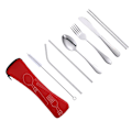 Miniatyrbillede 3 af 3: 7 Dele Rustfrit Stål Bestik Sæt Bærbar Bestik Kniv Gaffel Ske Sæt Til Udendørs Transport Med Taske (sort)Red24*6.5cm Red 24*6.5cm
