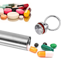 Miniatyrbillede 4 af 5: Nøglering Pilleholder, Vandtæt Medicin Pilleæske i Rustfrit Stål Medicin Nøglering Pillebærer Camping Flaskeholder Container Nøglering (1 stk,