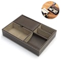 Miniatyrbilde 1 av 5: Lærskrivebordsoppbevaringsarrangør, Multi Catchall-brett, Valet-brett, nattbord- eller kommodearrangør - 5 rom for lommebok, telefon, nøkler, smykker, brun Brown