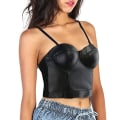Miniatyrbillede 2 af 5: Læder Bustier Kvinders Korset Top BH Sort Bryst-indpakket Vest Elastisk Vest All-matchSort38 85 Black 38 85