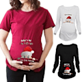 Miniatyrbillede 3 af 5: Gravid T-shirt med Rund Hals og Julemandstryk - Åndbar - Sort Langærmet til Julefester Black Long Sleeves s