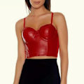 Miniatyrbillede 3 af 5: Læder Bustier Kvinders Korset Top BH Sort Bryst-indpakket Vest Elastisk Vest All-match 40 90Rød 40 90 Red