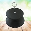 Miniatyrbillede 4 af 4: To-trins Skifer Kage Stativ Cupcake Dessert Frugt Holder Servering Plade Dispaly Stativ (sort)Sort Black