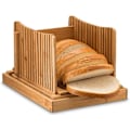 Miniatyrbilde 1 av 5: Bambus Brødskjærer - Justerbar, Kompakt, Sammenleggbar, Skjæreguide Med Smulebrett, 3 Justerbare Tykkelser For Hjemmelaget Brød, Brød, Kaker