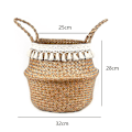 Miniatyrbillede 5 af 5: Tassel Makrame Vævet Havgræs Mavekurv Til Opbevaring, Dekoration 25cm 25cm