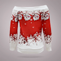 Miniatyrbillede 2 af 5: Kvinders Juletrøje med Off Shoulder Langærmet Trøje Julefleece SweatshirtSRed Red S