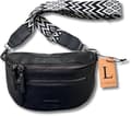 Lundholm Crossbody-väskor för kvinnor, midjeväska i PU-läder med bred gitarrrem och stöldskyddsficka, svart, present till henne