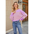 Pikkukuva 1 / 3: Naisten Pyöreäkauluksinen Lepakkohihainen Pitkähihainen Neulepaita Syksy Ylisuuri Rib-Neule Sivuhaara Pullover Top Purple stripe XL
