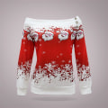 Pikkukuva 3 / 5: Naisten Joulu Off Shoulder Pitkähihainen Pusero Yläosat Xmas Fleece Hihallinen 1XL Punainen Red 1XL
