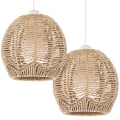 Miniatyrbillede 2 af 2: 2 stk. Rattan Hængende Lys Små Lamper Rattan Kurv Lamper Rattan Lampe Dæk Chandelier L Khaki 15x15cm