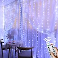 Miniatyrbillede 3 af 5: Indendørs Lysgardiner, 3m x 3m, 300 LED'er med 8 Tilstande Fjernbetjening Justerbar Lysstyrke, Ramadan Dekoration, Soveværelse, Vindue, Jul (Hvid)