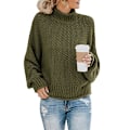 Miniatyrbillede 1 af 3: Dame Turtleneck Oversized Trøjer Batwing Langærmet Trøje Løstsiddende Chunky Knit Jumper Military Green M