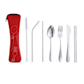 Miniatyrbillede 2 af 3: 7 Dele Rustfrit Stål Bestik Sæt Bærbar Bestik Kniv Gaffel Ske Sæt Til Udendørs Transport Med Taske (sort)Red24*6.5cm Red 24*6.5cm