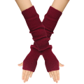 Miniatyrbilde 1 av 4: Kåshe-blandede armuvarmere, vinterfingerløse hansker, strikkede votter, håndleddsvarmere med tommelhull for kvinner Wine red One size fits all