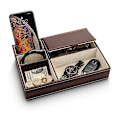 Miniatyrbillede 2 af 5: Læder Skrivebords Opbevaringsarrangør, Multi Catchall Bakke, Valet Bakke, Natbord Eller Kommodearrangør - 5 Rum Tegnebog, Telefon, Nøgler, Smykker, Brun Brown