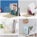 Miniatyrbillede 4 af 5: Magasinholder i Metal - Trekantet Magasin- og Avisholder med 9 Rum til Hjemmet, Bogreol, Badeværelse - Guld Gold