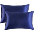 Pikkukuva 1 / 5: Satiini Tyynyliina Hiuksille Ja Iholle, 2-pakkauksessa - Normaalin Kokoinen Tynynliina - Satiini Tyynynpäällinen Kirjekuor Sulkemisella Tummansininen 20 x 29 Navy 20  x 29
