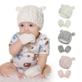 Miniatyrbild 2 av 5: Babyhatt och Vantar, Baby Flicka Pojke Hatt Vantar Set Vinter Stickade Hattar Baby Nyfödda Hattar för Baby 0-2 Månader (L; Vit)
