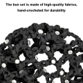Miniatyrbillede 4 af 5: Hårknold Dæk Hårnet Til Piger Kvinder Håndlavet Strikket Mesh Perler Dekoration Elastisk Hårnet Til Ballet Dans Skøjteløb Knold Mesh Dæk Sort Black