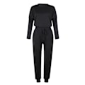 Miniatyrbild 4 av 4: Damkläder Lösa Tvådelade Set Solid Långärmad Toppar Väst Casual Byxor SweatsuitMBlack Black M