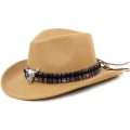 Miniatyrbillede 1 af 5: Unisex Crushable Cowboy Hat Western Cowgirl Outback Hat Cattleman Fedora Med Braided Band Og Tyrekranium Kamel Camel