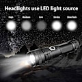 Miniatyrbilde 2 av 5: LED Lommelykt Håndholdt Lommelykt Taktisk Super Sterk Lommelykt 5 Moduser Vanntett Zoombar Strømdisplay (1 stk, Svart)