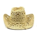 Pikkukuva 3 / 5: Beige Naisten/Miesten Käsintehty Reikäinen Cowboy-hattu Cowboy Laaja Reuna Kesä Ranta Auringonhattu, Säädettävissä $simplicity Uusi Western-tyyli Reikäinen Klassinen Cowb