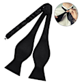 Miniatyrbilde 2 av 5: Håndknyttede slips i solid farge for menn, i polyester silke, for smoking og bryllup - Gourd-form, forretningsdress - Svart Black