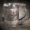 Miniatyrbillede 1 af 5: Rustfrit Stål Middelalderlig Nordisk Vikingsskib Øl Kaffe Krus Bronze Farve Vikingkriger Drikkekrus til Kollektiv Gave