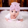 Miniatyrbild 2 av 5: Barnkläder höst och vinter baby randig rosettformad hatt 2 st (Blå+rosa)